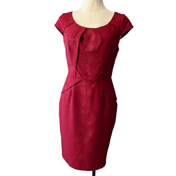 Adrianna Papell Sheath Dress 6 Cherry Red Short Sleeve Career Church Party PinUp - Picture 1 of 6